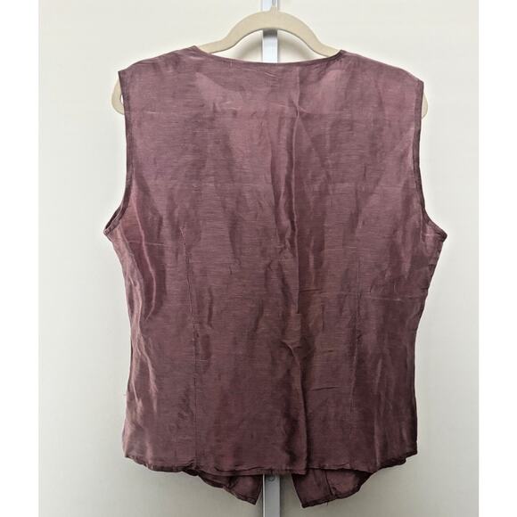 Vintage Sleeveless Silk Linen Button Up Ruffle Blouse Y2K XL Coquette Fairy Pink - Picture 8 of 8